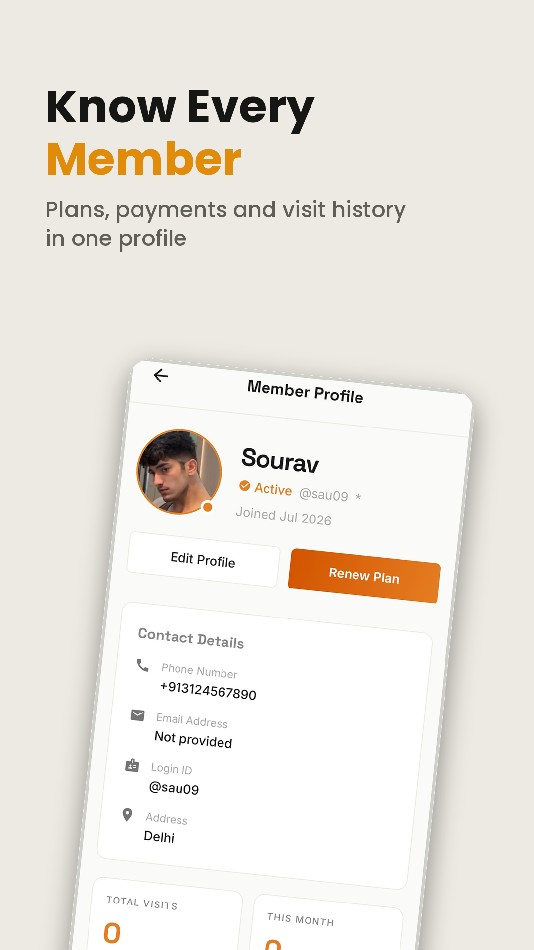 Detailed member profile with payment history